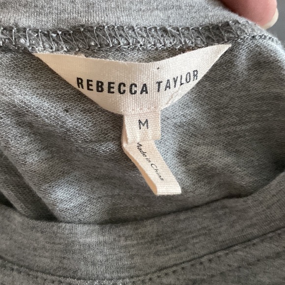 Rebecca Taylor Gray Jersey Knit Contrast Lace Trimmed Top🤍🖤🤍 - Picture 3 of 10